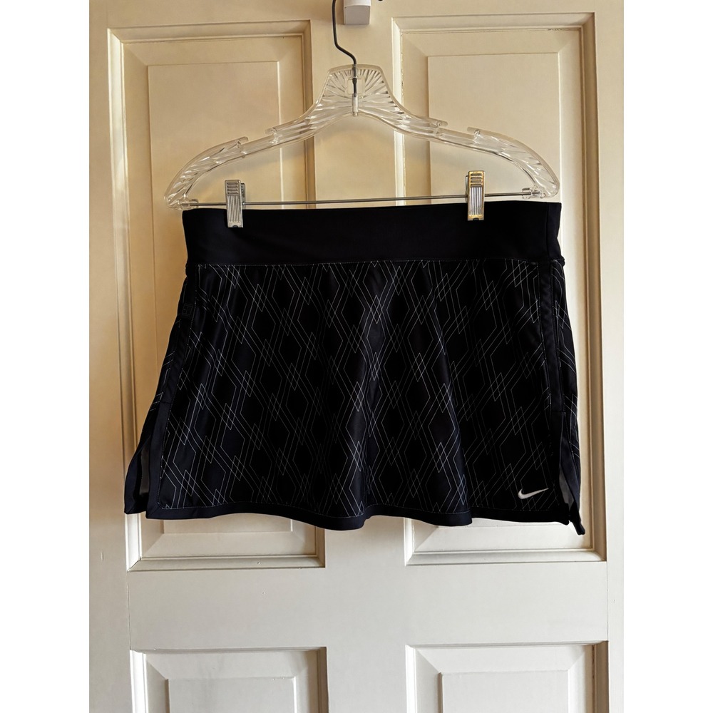 Nike Court Dri-FIT Tennis Skort Black White Geometric Diamond Print Size Medium